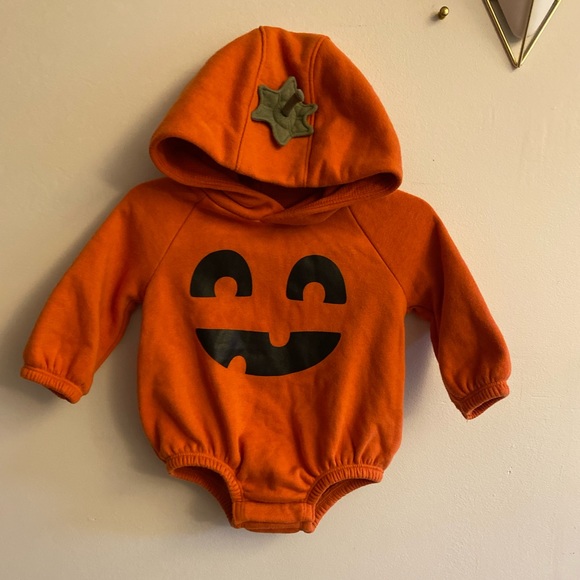 Unisex Pumpkin Costume Hooded One-Piece Romper - Picture 2 of 6